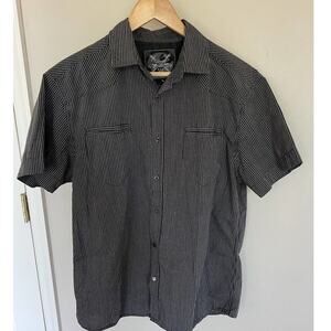 Drill Clothing Company Men's Short Sleeve Button Up Shirt Black Pinstripe Size L